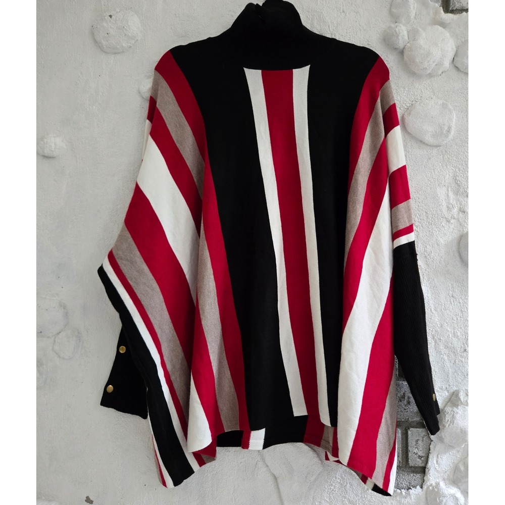 Joseph A Navajo Stripe Poncho Turtleneck Sweater Red Black XL Navajo Winter